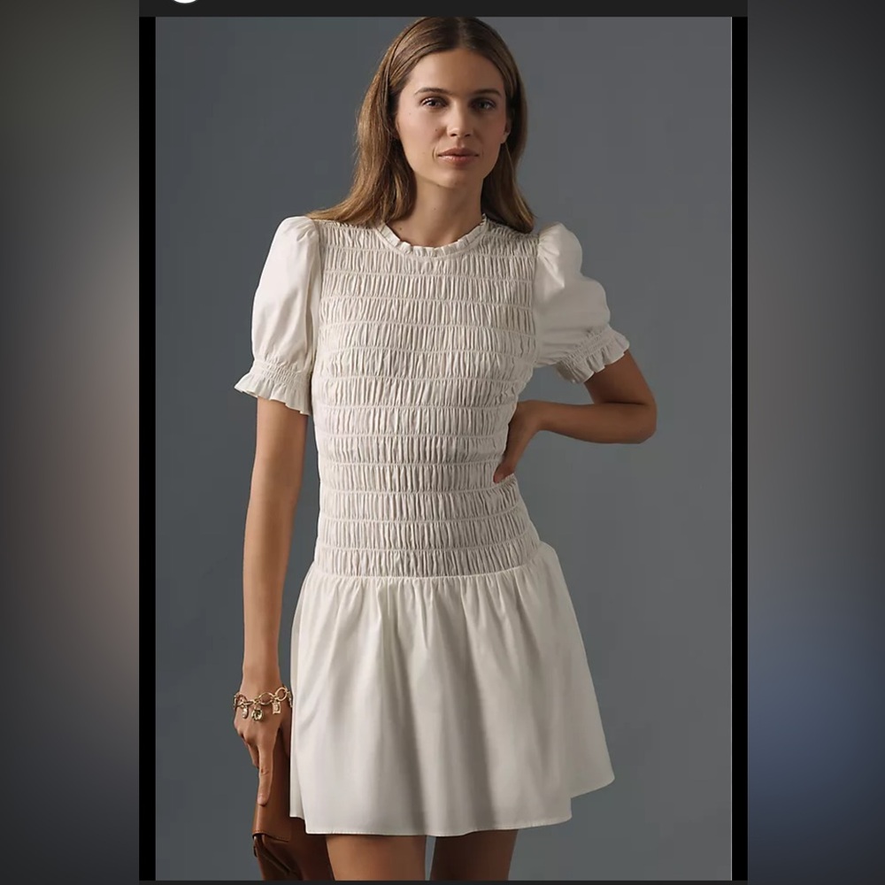 Reformation Cream Smocked Mini Dress